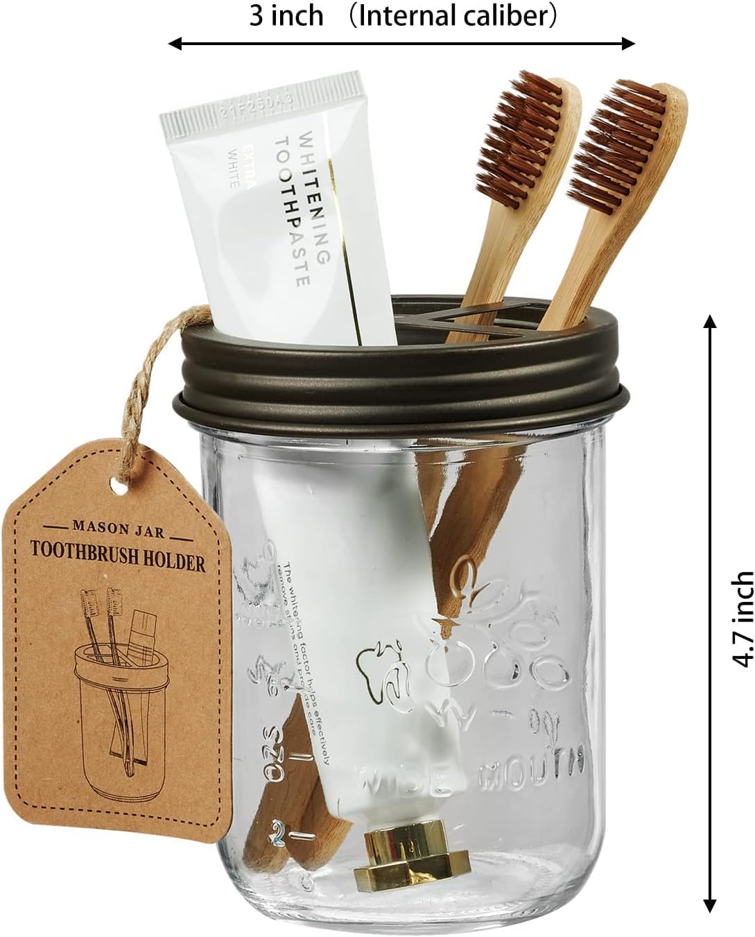 Amolliar Mason Jar Toothbrush Holder, Rustproof Stainless Steel, Bronze