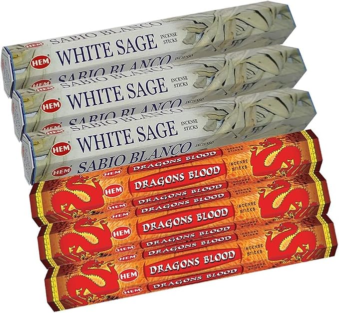 Dragon's Blood Incense Sticks and White Sage Incense Sticks with Incense Holder Bundle for Home Fragrance and Smudging