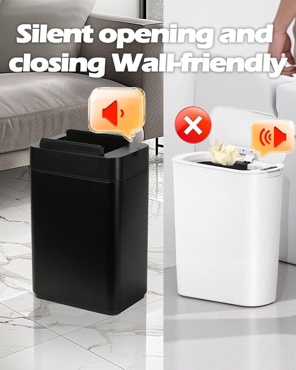 ELPHECO Slim Bathroom Trash Can with Lid 2.6 Gallon Smart Trash Can Black