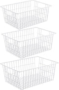 iPEGTOP Wire Freezer Stroage Baskets, 13.4 inch Set of 3 Farmhouse Storage Bins Basket Freezer Storage Organizer Bins with Handles for Kitchen Cabinets, Pantry, Closets, Bedrooms, Bathrooms- White