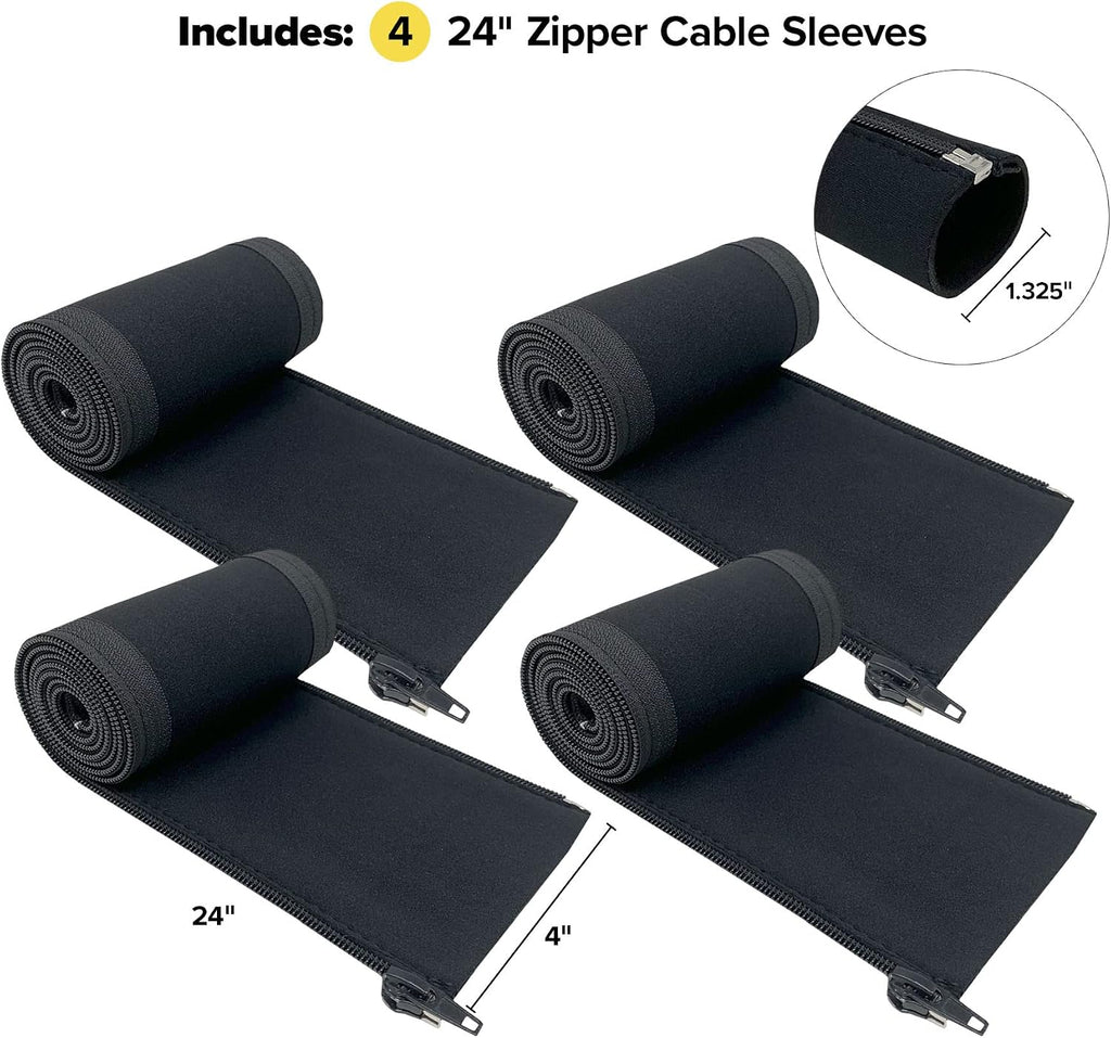 Wrap-It Storage Zipper Cable Sleeve, Black, 24", 4-Pack