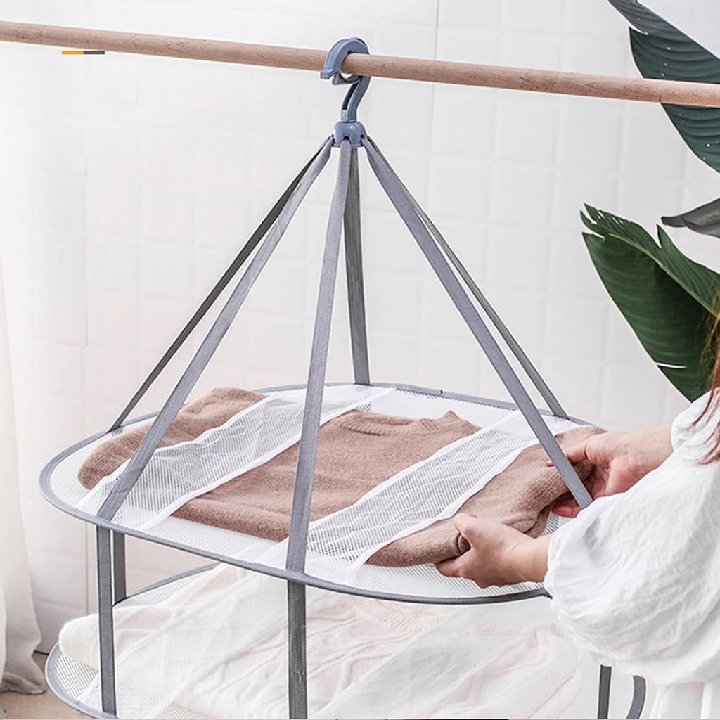Looca 3-Tier Folded Mesh Clothes Hanging Dryer Sweater Drying Rack 30.3" L * 24.5" W*30.7" H (Pack of 2)