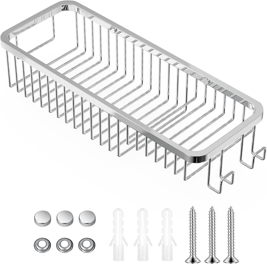 Wire Basket Wall Mount,Corner Shower Caddy 304 Stainless Steel,Bathroom Shower Organizer Soap Caddy,Polished Finish-Long Basket