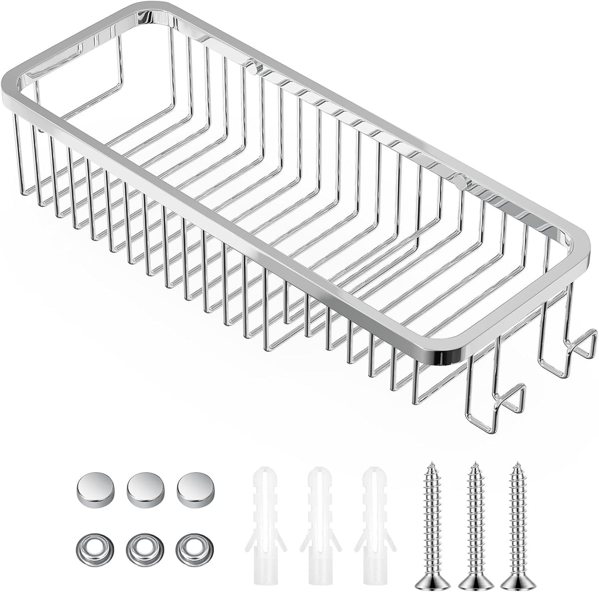 Wire Basket Wall Mount,Corner Shower Caddy 304 Stainless Steel,Bathroom Shower Organizer Soap Caddy,Polished Finish-Long Basket