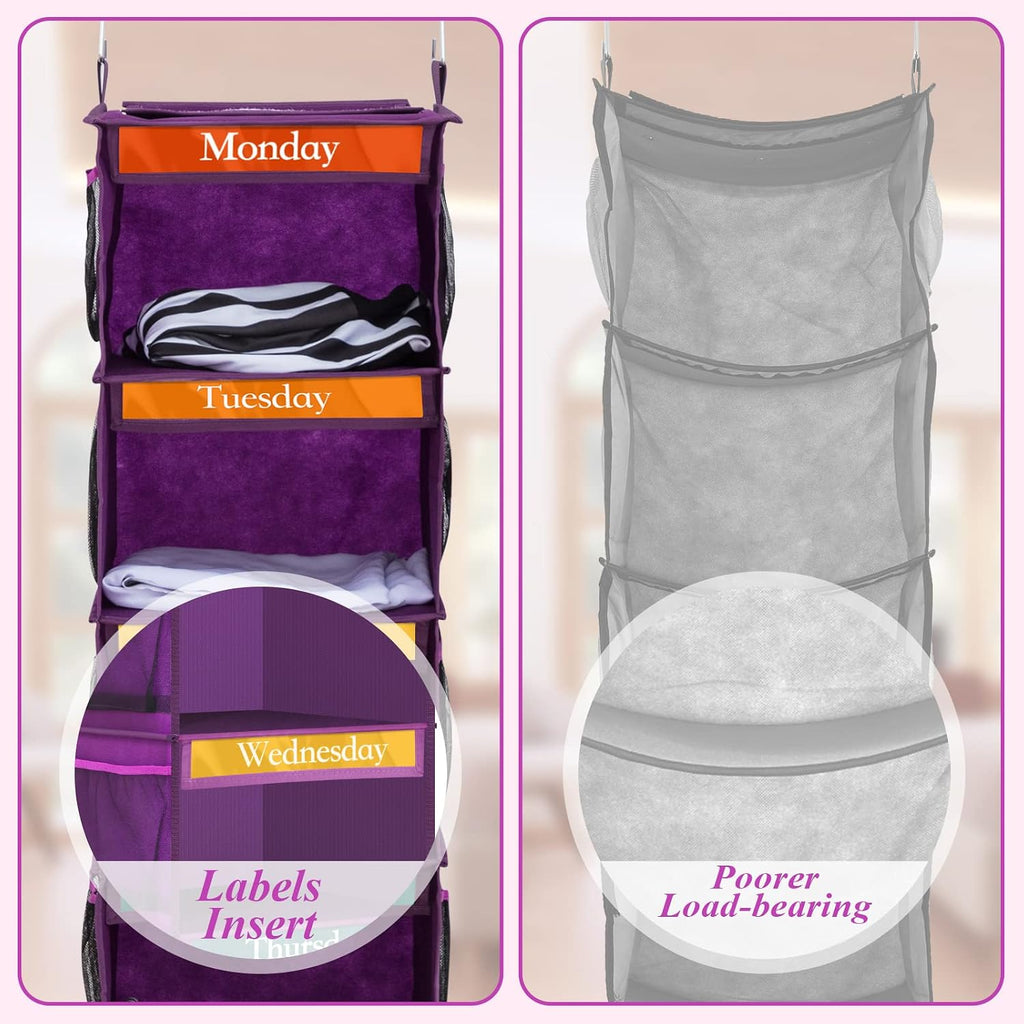 Amylove 2 Pcs 6 Shelf Hanging Weekly Clothes Organizer for Kid,Purple