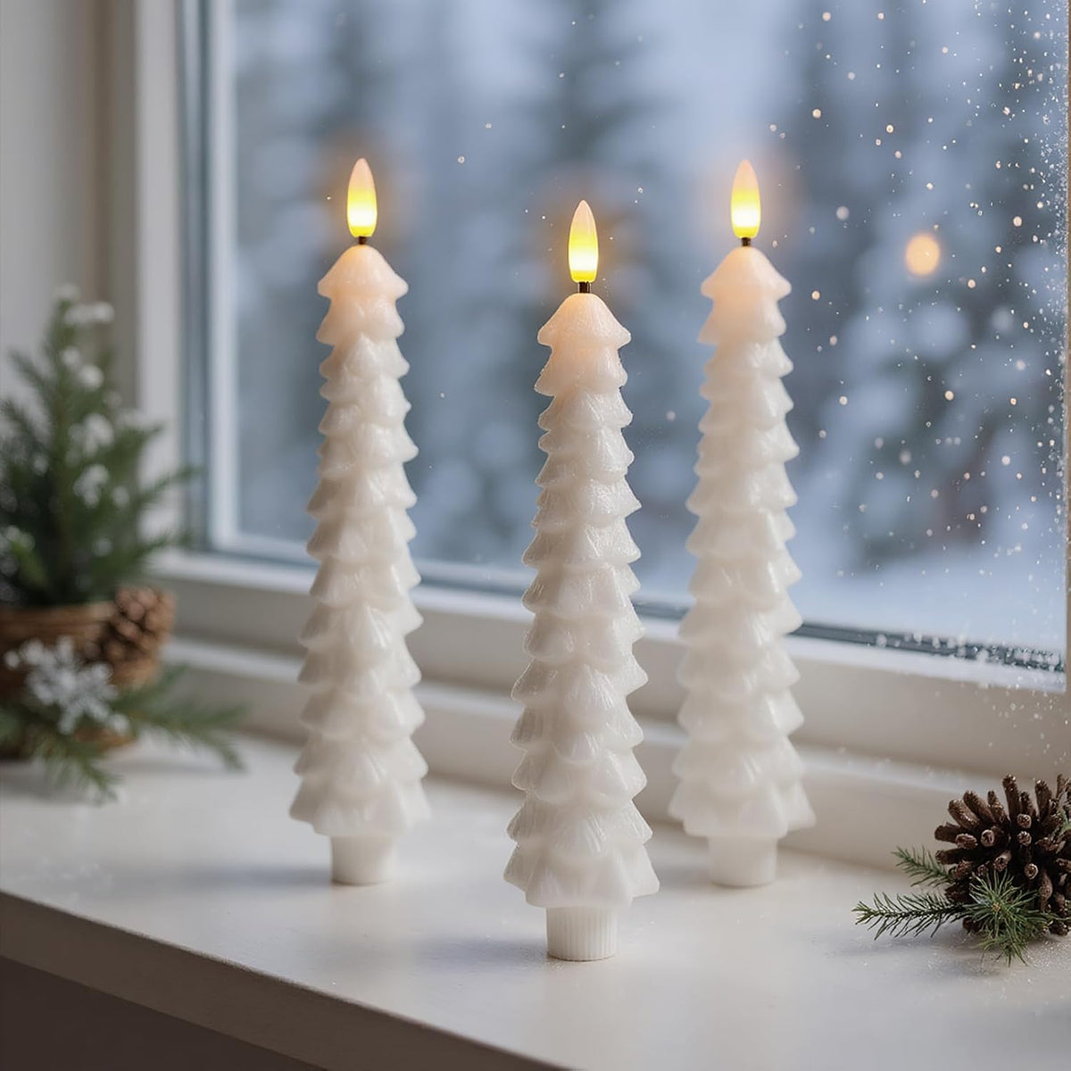 Christmas Tree Candles, Flameless Taper Candles with Remote, White