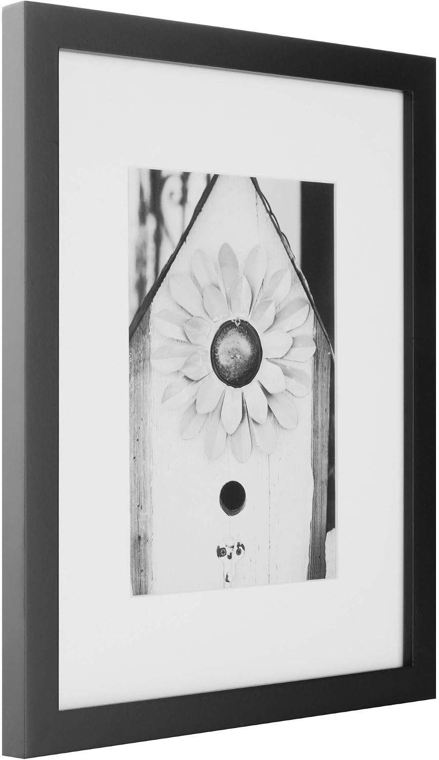 Gallery Perfect Multi-Size Picture Frame Set 7 Pack, Black Gallery Wall Frames with Hanging Hardware, Clear Glass - One 12x16, Two 8x10, Four 6x8 Matted Photo Frames for Wall Display