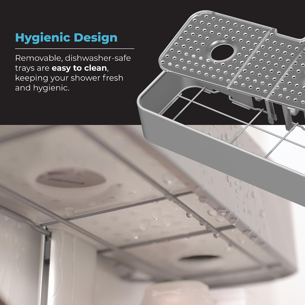 ShowerSMART Shower Caddy, Adjustable Shelves, Magnetic Hooks, Graphite