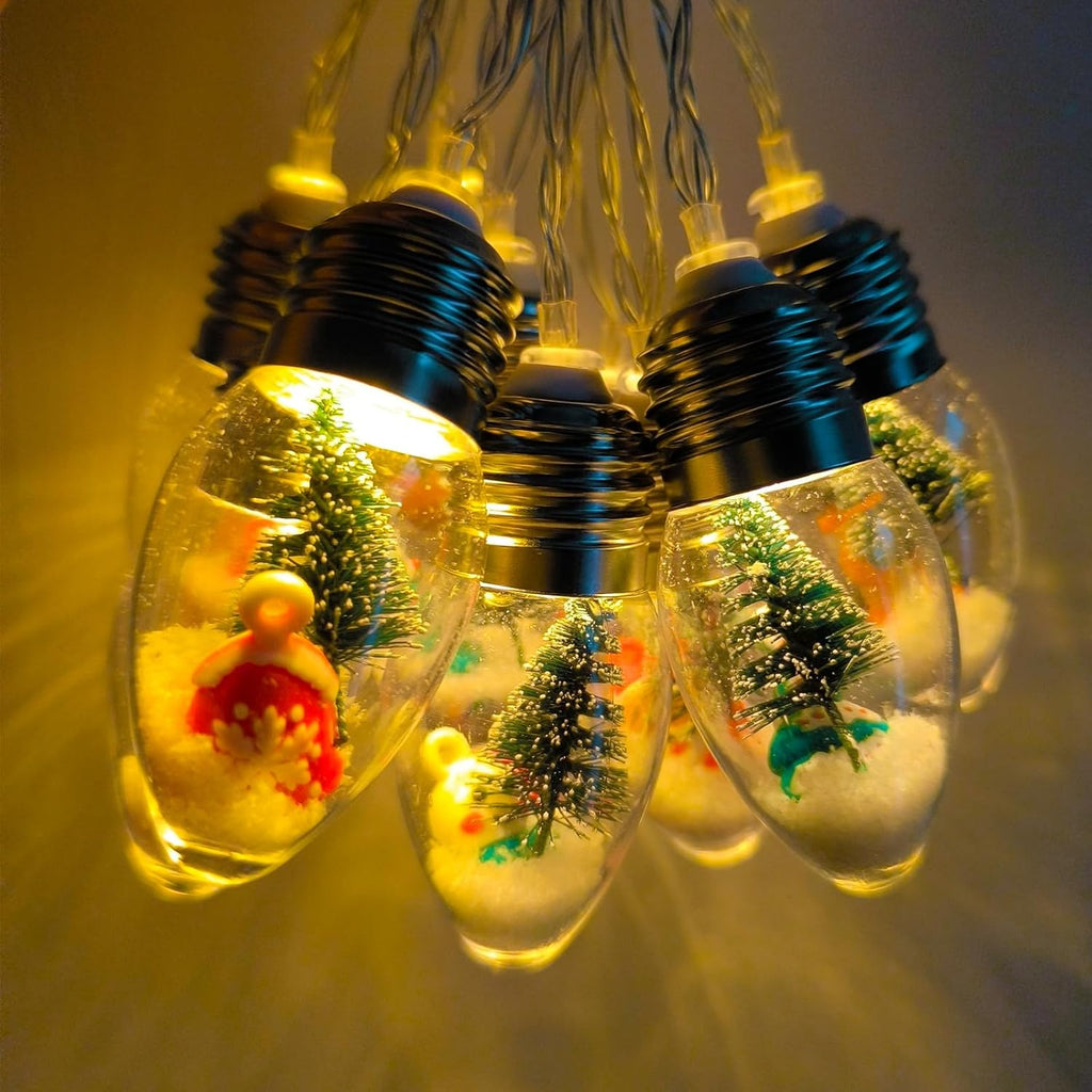 Christmas Lights Indoor 6.8Ft 10 LED Christmas Snow Globe Lights Battery Operated with Timer, Xmas String Lights Indoor for Bedroom Porch Garden Party Fireplace Tree Xmas Decor