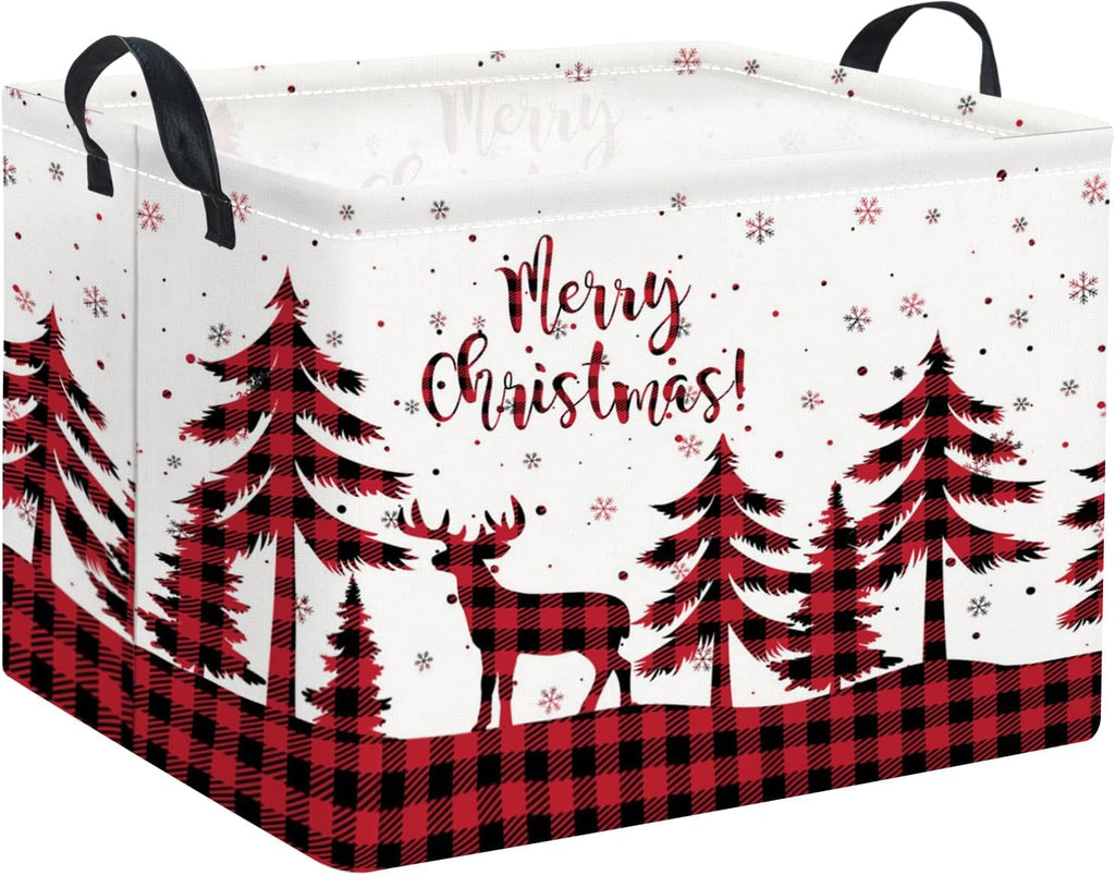 Rectangular Storage Basket for Boys Kids Basket Storage Bin Organizer Box(Deer Christmas)