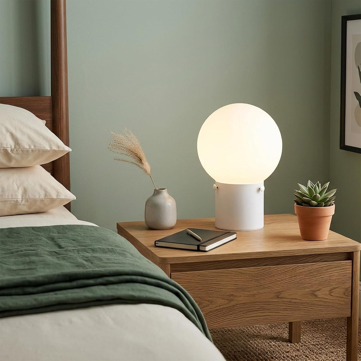 White Table Lamp Set of 2, Small Bedside Lamp with Frosted Glass Shade