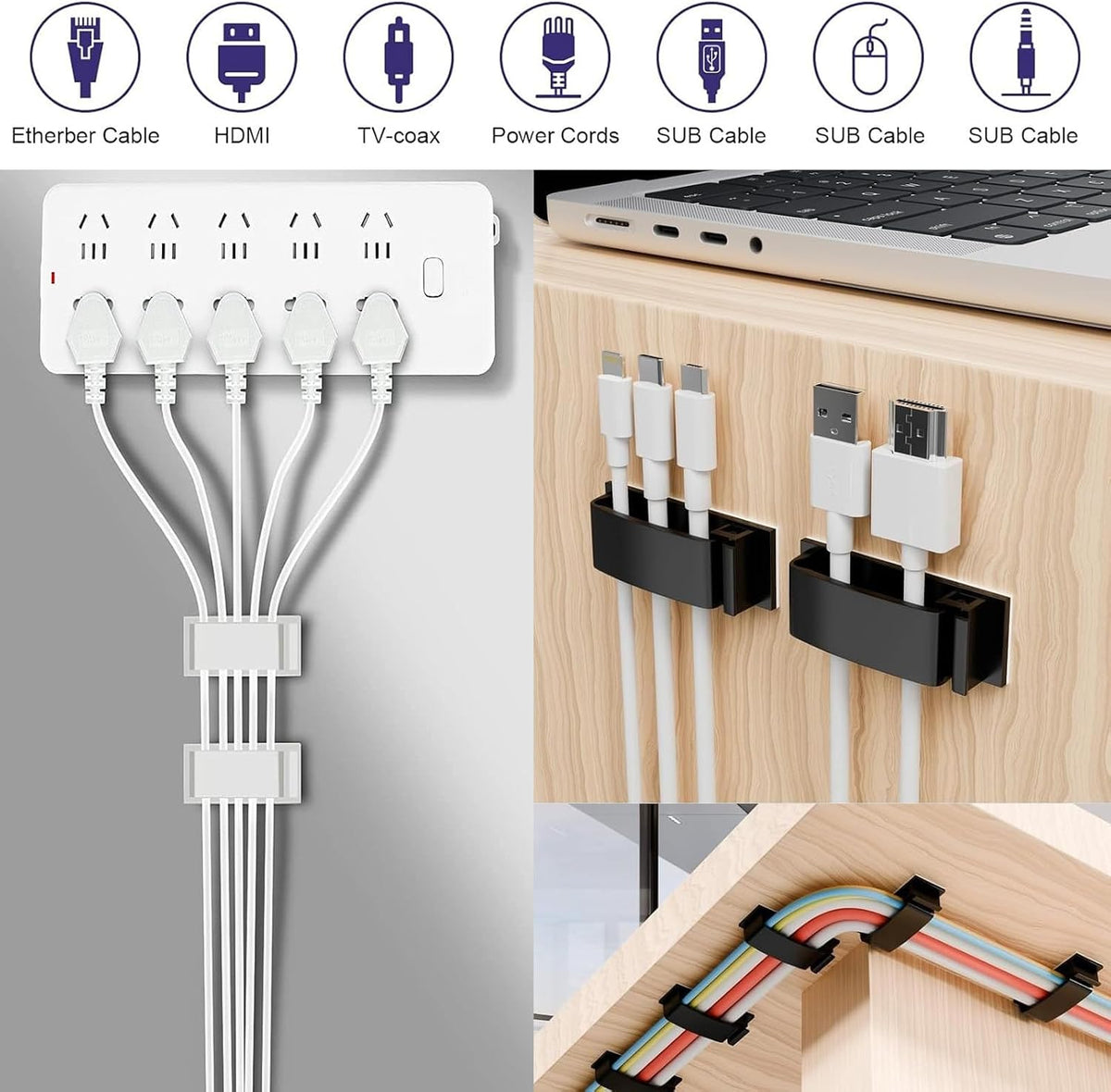 for Desk Under Table Wire Management Adhesive Cable Clips 29Pcs(White).Used for Computer pc,tv,ethernet Wires Cable Management on Large Cable Hooks Organizer Clips