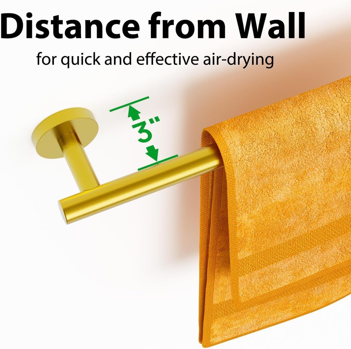 24 Inch Gold Towel Rack for Bathroom, Wall Mounted SUS304 Towel Bar