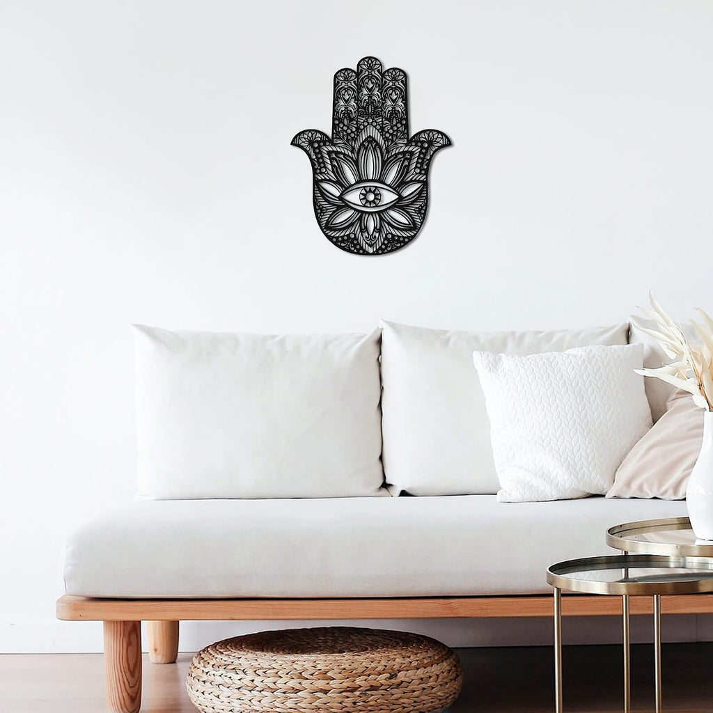 Slickss Hamsa Hand Metal Wall Art, Sacred Geometry Spiritual Boho Decor