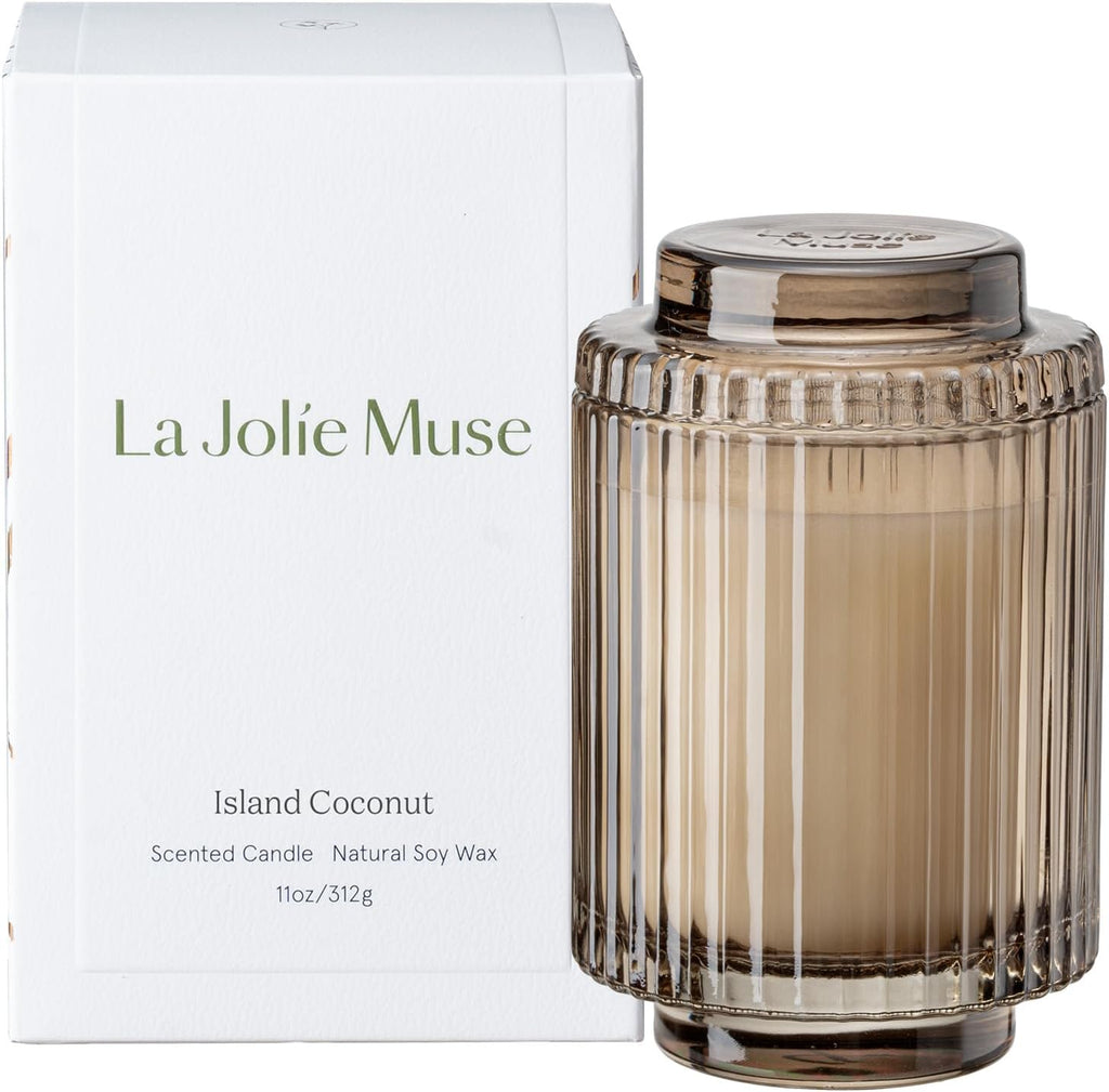 LA JOLIE MUSE Island Coconut Vanilla Scented Candles for Home, Natural Soy