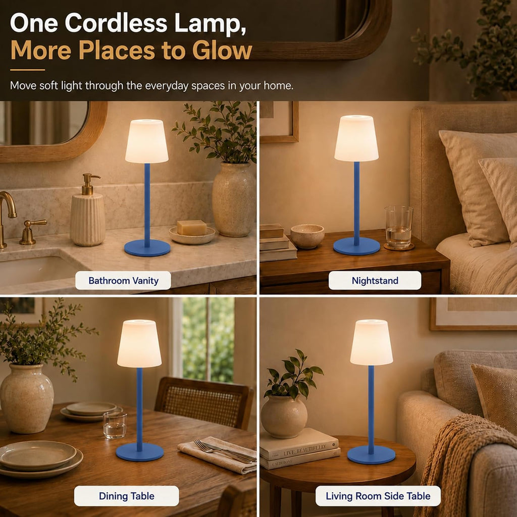 IP65 Waterproof Shower Lamp, Cordless Rechargeable Table Lamp, Blue
