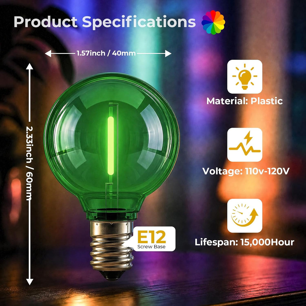 GvvooHome 36 Pack G40 Colored Light Bulbs, 1Watt LED Red and Green Bulbs