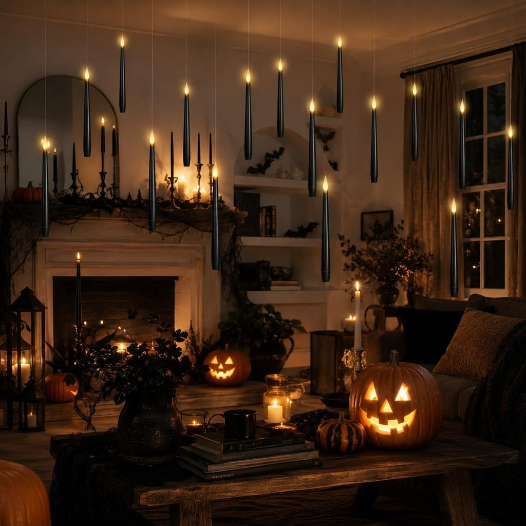 Black Floating Candles with Wand Remote, Hanging Halloween Decorations