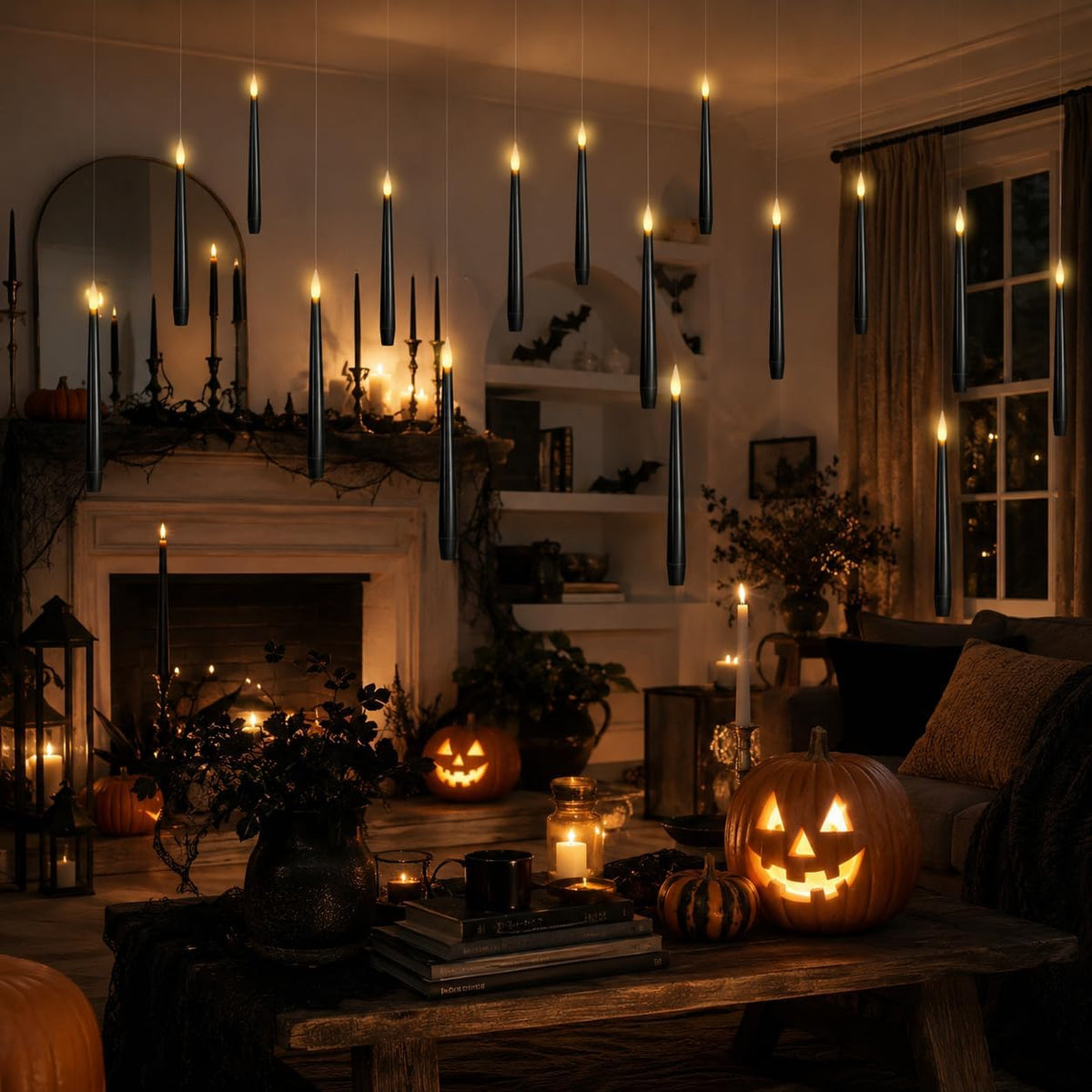 Black Floating Candles with Wand Remote, Hanging Halloween Decorations