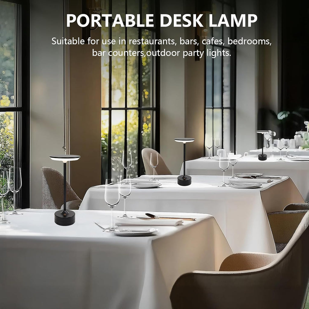 Small Table Lamp, Portable Metal Table Lamp, Cordless Rechargeable Table Lamp , 3 Color Stepless Dimmable Atmosphere Table Lamps for Patio, Camping, Coffee table decor lamp for Indoor/Outdoo(Black)