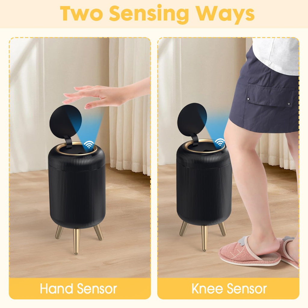 Automatic Motion Sensor Trash Can Bathroom,3 Gallon,Black and Gold