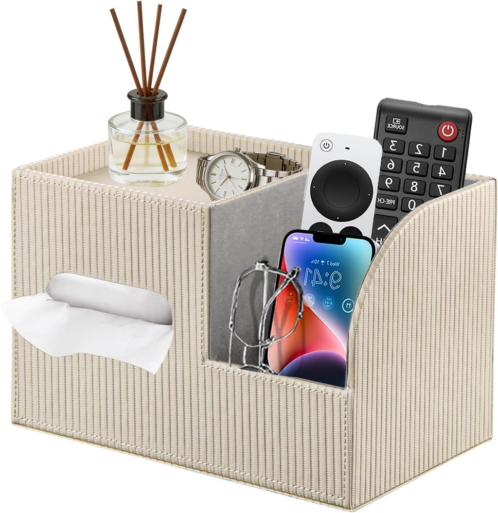 PU Leather Tissue Box Cover with Storage Tray, Cube Facial Tissue Holder