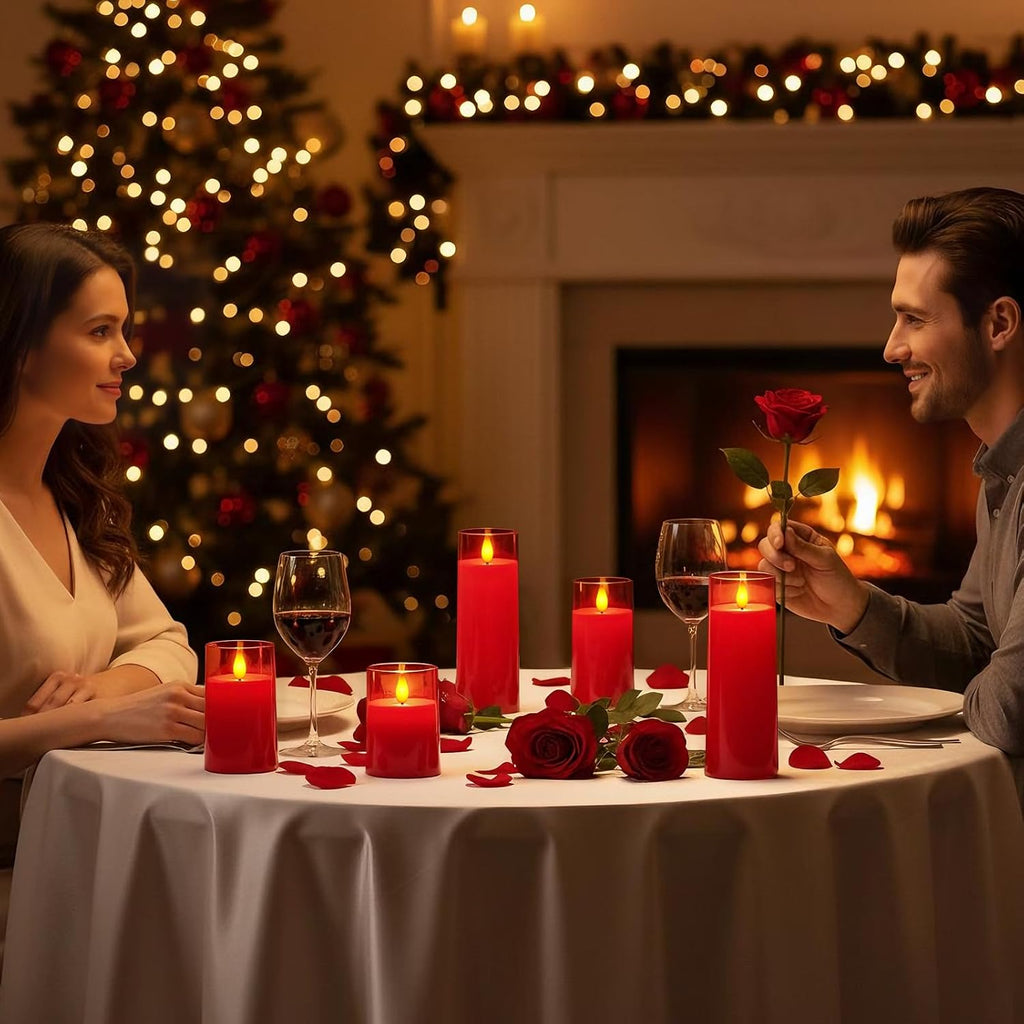 Raycare Battery Operated Flameless Pillar Candles with Remote Timer, Red