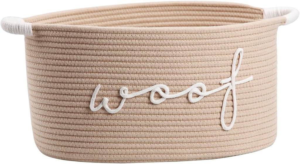 Woof Woven Rope Storage Baskets, Pet Dog Toy Bin Box Perfect for organizing Chew Toys Blankets leashes, Dog Toy holder Cotton Basket Puppy Bins