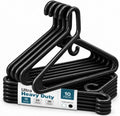 Heavy Duty Clothes Hangers, 10 Pack - Space Saving, Ultra Strong Black Plastic - Hang Your Belt, Pants, Coat, Shirt, Shorts, Jeans, Sweater and More - Bulk Closet Storage for Adults Clothing