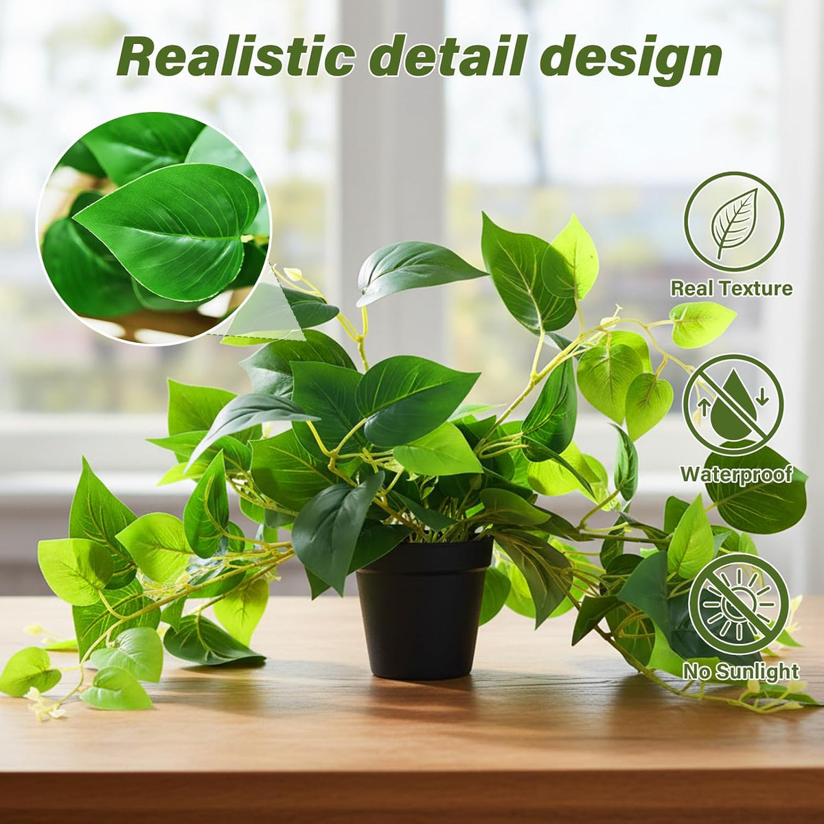 Tiita Artificial Pothos Plant in Pot, 1 Pack for Desk and Shelf Decor