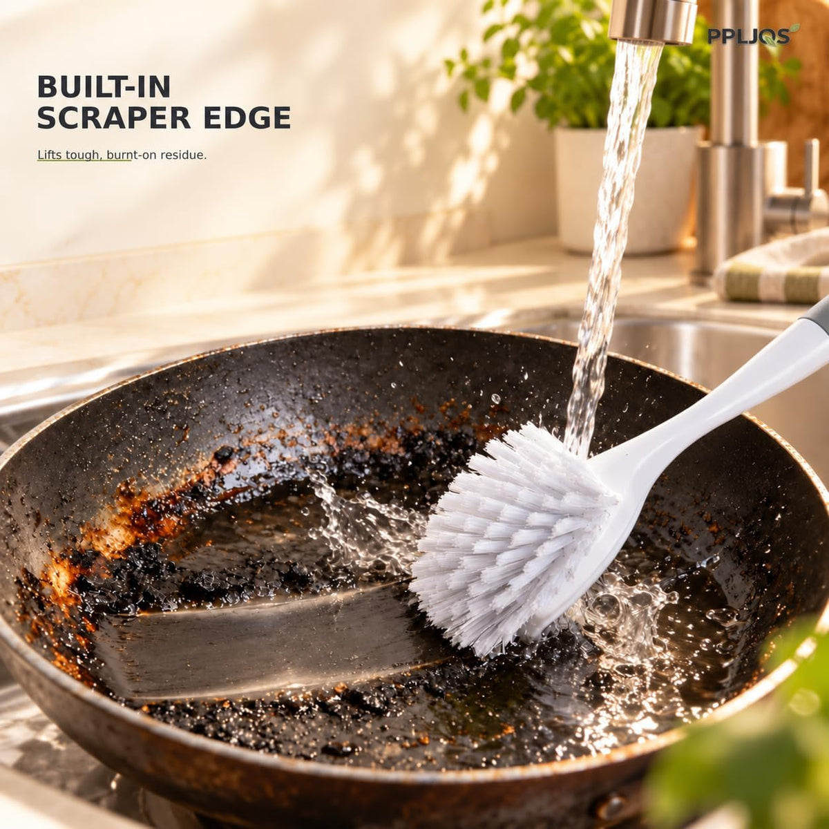 Dish Brush Scrub Brush with Handle - 3 Pack Stiff Bristles Dish Scrubber for Cleaning Dishes, Pots, Pans, Sink, Cast Iron - Hard Bristles,No Residue (Gray)