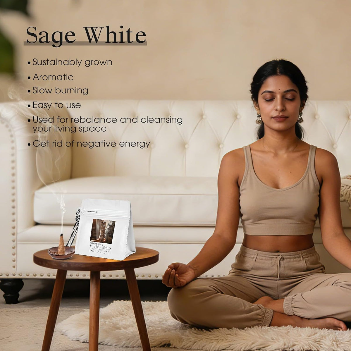 White Sage Incense Cones 30 Pcs Count with Holder - Smudging Incense for Positive Energy & Spiritual Cleansing