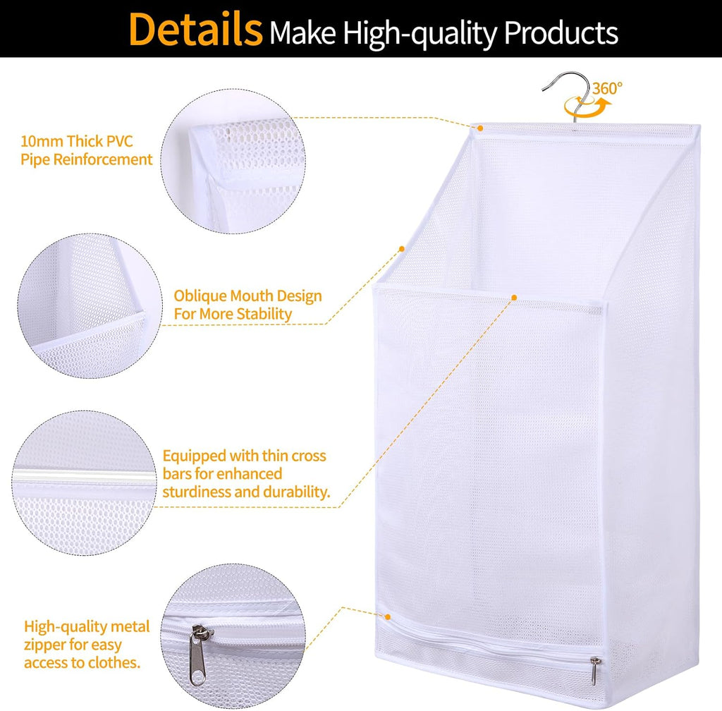 Hanging Collapsible Breathable Mesh laundry bags,Fast Drying Portable Space Saving Laundry Hamper for dorm,Rv Laundry Hamper Storage (White)