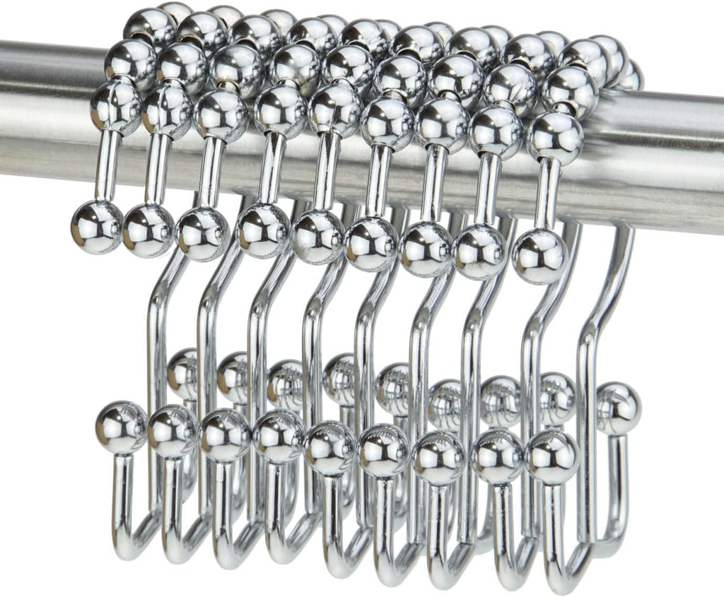 Shower Curtain Hook yyangz 12PCS Chrome Color Stainless Steel Shower Curtain Rings, Metal Double Glide Rollers Shower Hooks for Bathroom Shower Curtain Rods,Double Shower Hook