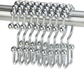 Shower Curtain Hook yyangz 12PCS Chrome Color Stainless Steel Shower Curtain Rings, Metal Double Glide Rollers Shower Hooks for Bathroom Shower Curtain Rods,Double Shower Hook