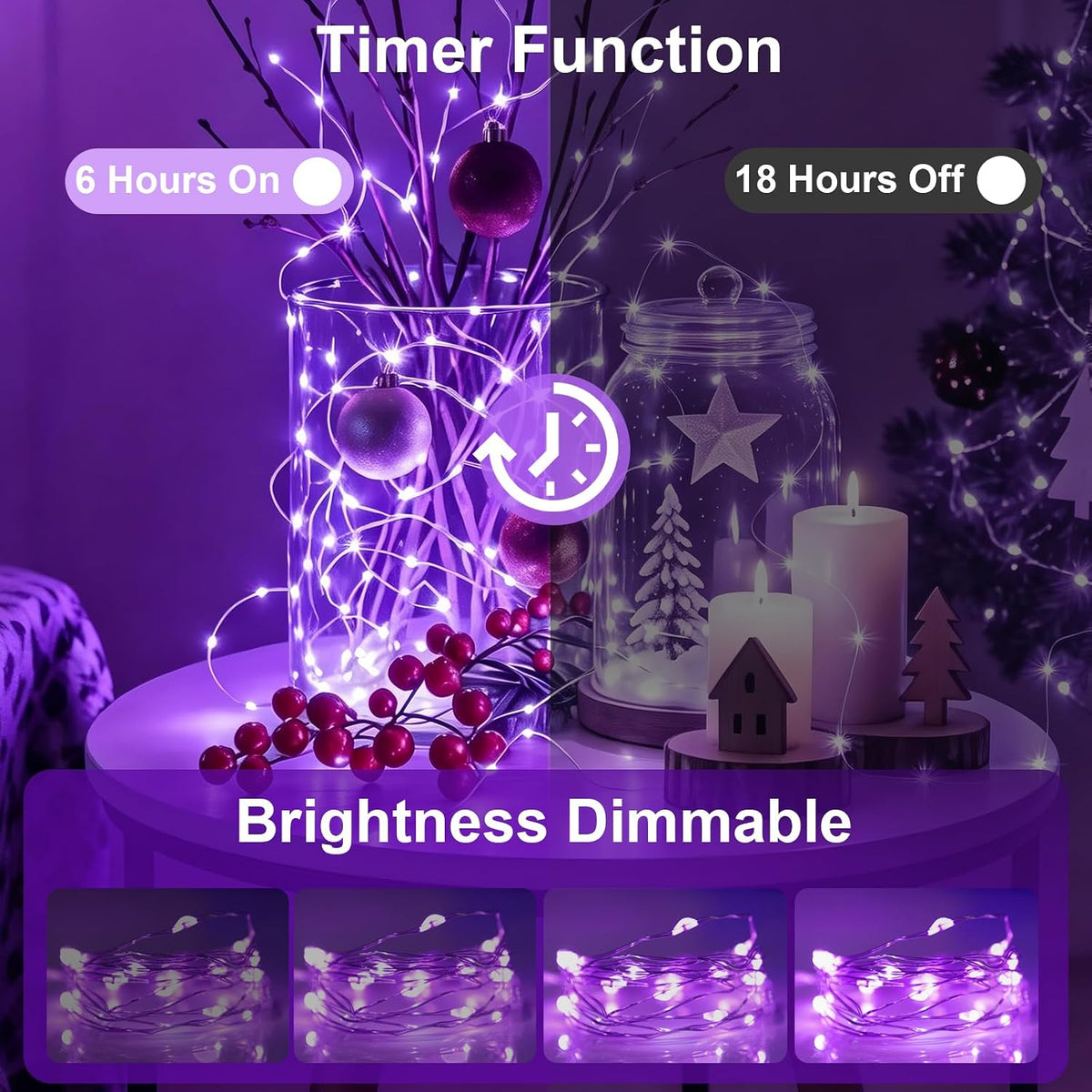 AIKEI 6 Pack Fairy Lights with Timer Battery, 8 Modes Remote,Purple