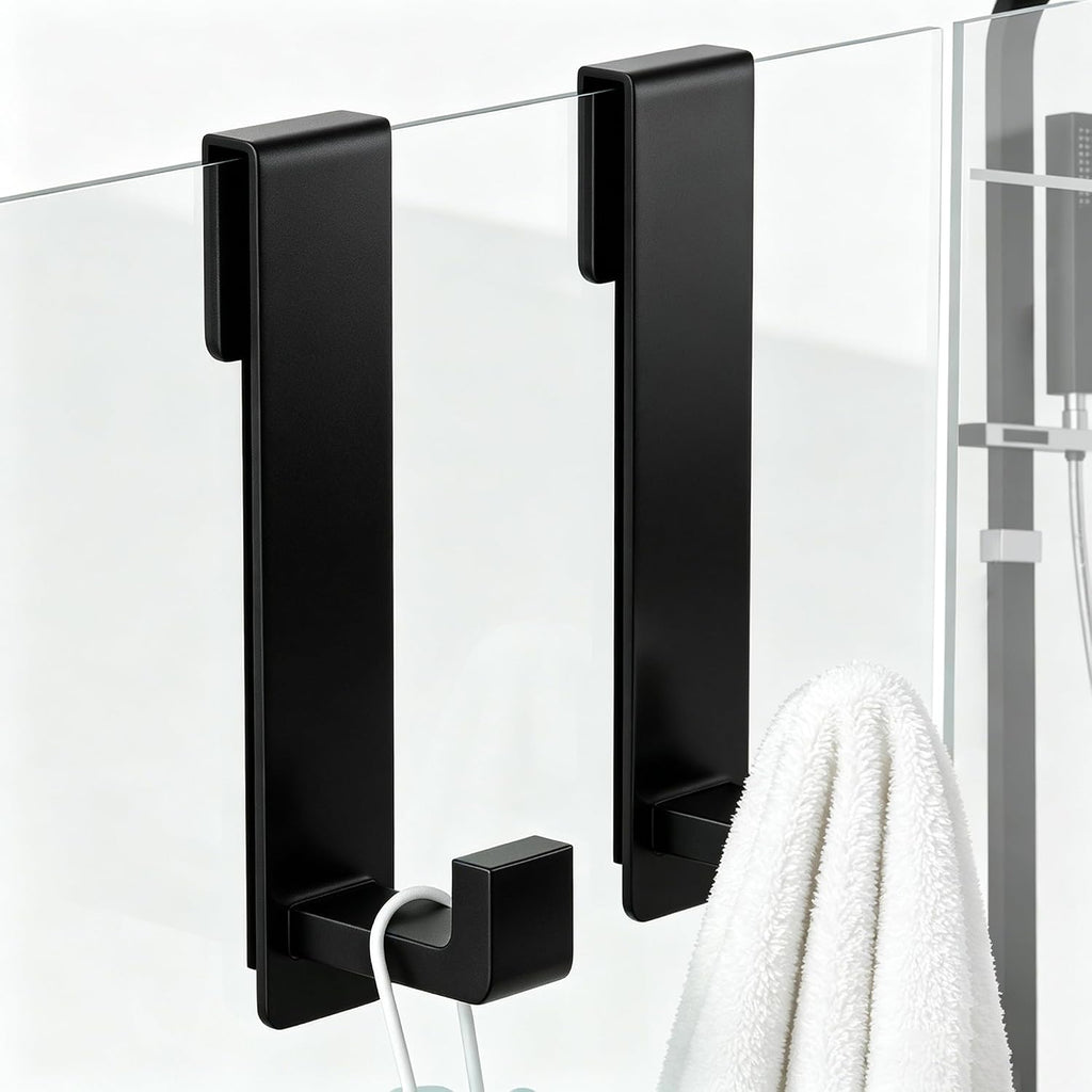 WUIVIUT Heavy-Duty Stainless Steel Over The Glass Door Shower Hooks - Towel Hooks for Fits 3/8" (10mm) Thick Shower Glass Door Bathroom Holder for Washroom(L Shape, 2 Pack)