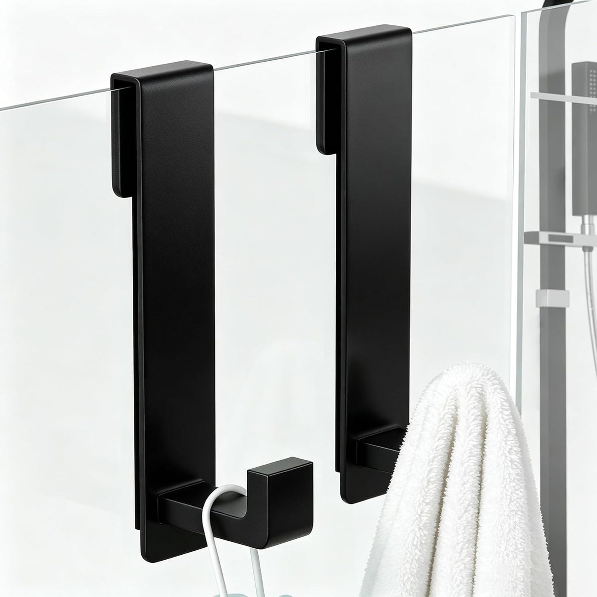 WUIVIUT Heavy-Duty Stainless Steel Over The Glass Door Shower Hooks - Towel Hooks for Fits 3/8" (10mm) Thick Shower Glass Door Bathroom Holder for Washroom(L Shape, 2 Pack)
