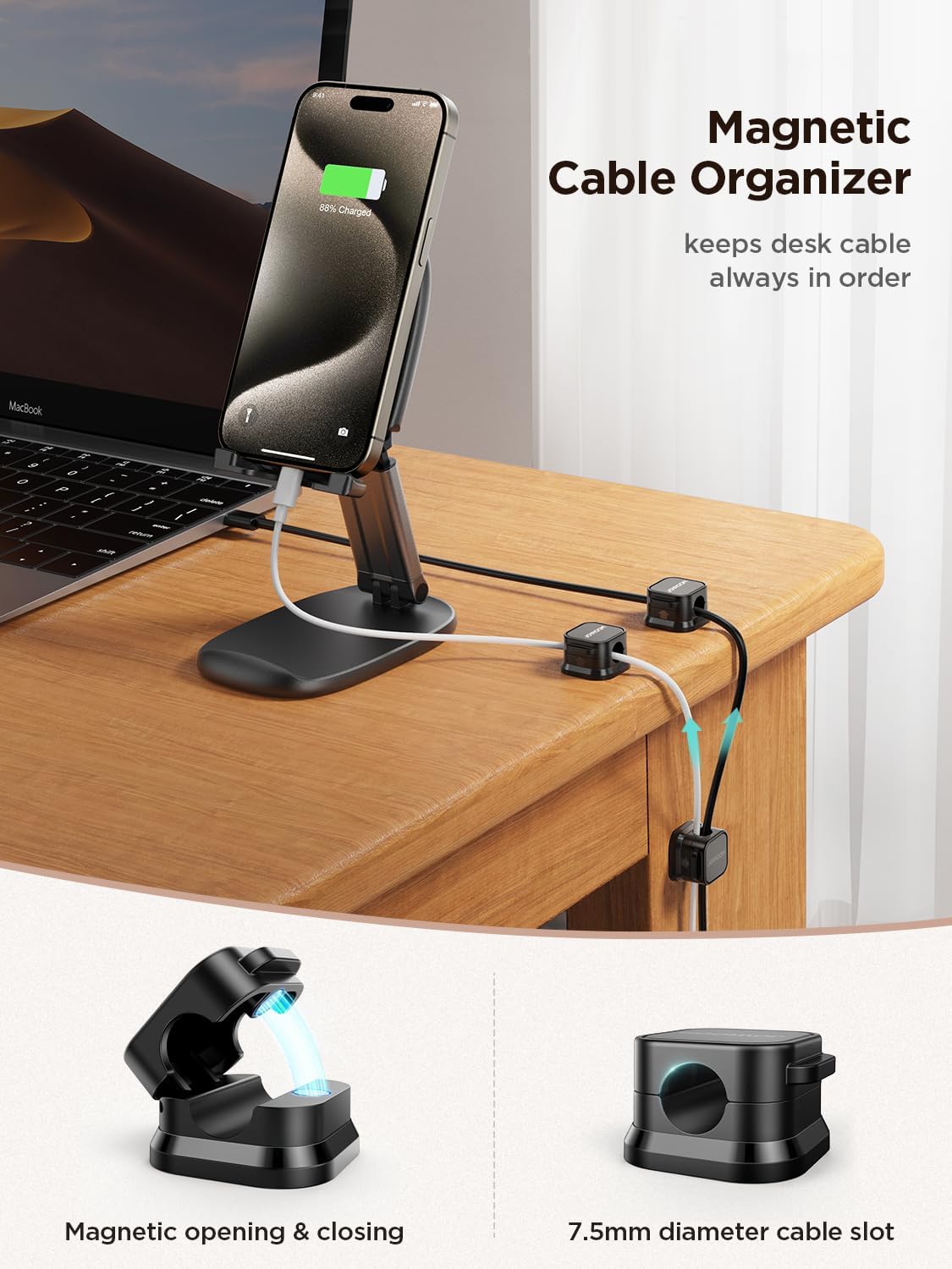 JOYROOM 12 Pack Magnetic Cable Clip Cord Organizer Adhesive Wire Management