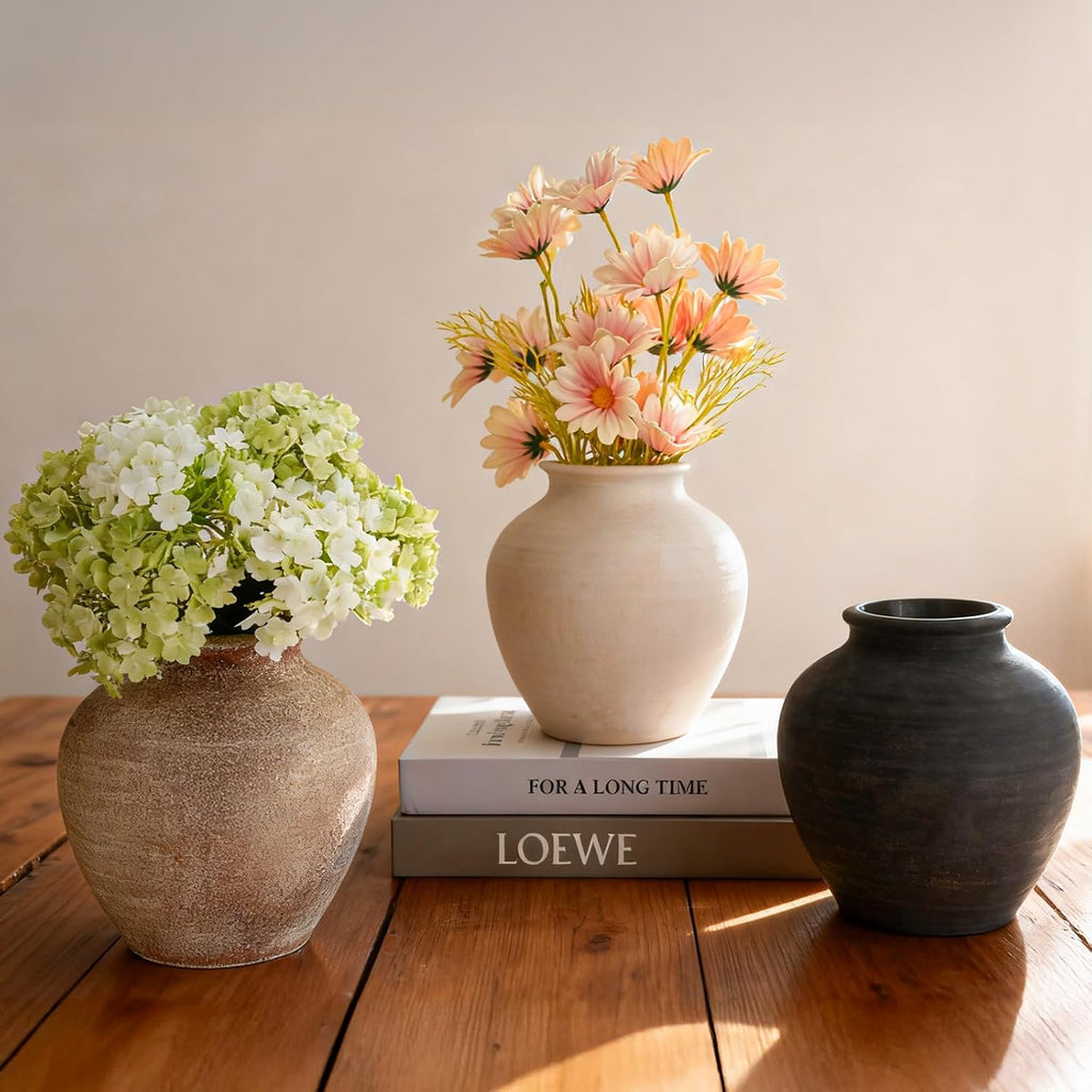 Ceramic Flower Vase Home Decor, 6.2 inch Farmhouse Rustic Vintage Decorative Vases, Pottery Terracotta Boho Flowers Vases for Dining Table, Living Room, Shelf, Kitchen, Bedroom (6.2"-Terracotta)
