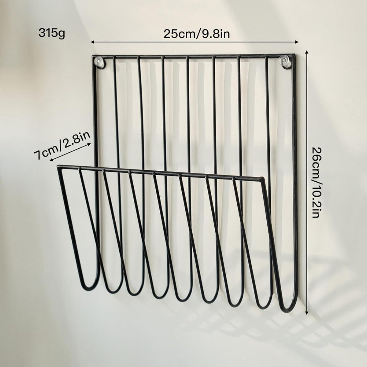 Black Wall Mounted Magazine Rack and File Holder, Iron Mail Organizer for Home Office and Study Room