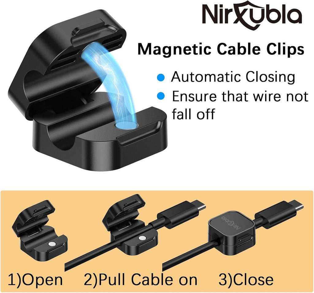 [9 Pack] Magnetic Cable Clips, Easy to Adjust, Enhanced Adhesive Wire Organizer, Desk Cable Management, Mini Holder for Wire Or Cable Clips for Home, Office, Car, Desk, Nightstand (Black-9 Pack)