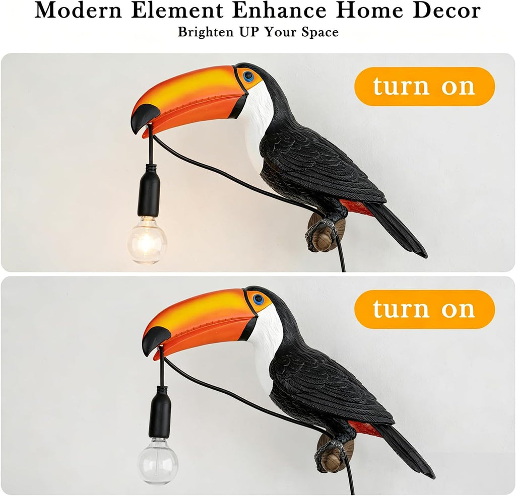 NorDiem Right Toucan Plug-in Wall Sconce,Resin Bird E12 Bulb,Boho Decor
