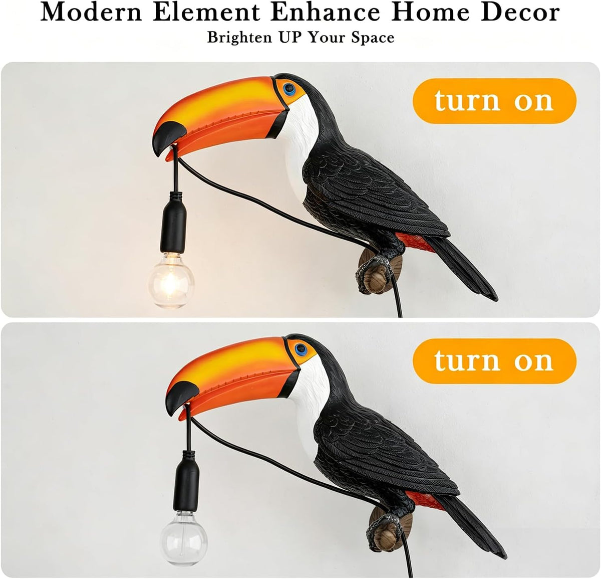 NorDiem Right Toucan Plug-in Wall Sconce,Resin Bird E12 Bulb,Boho Decor