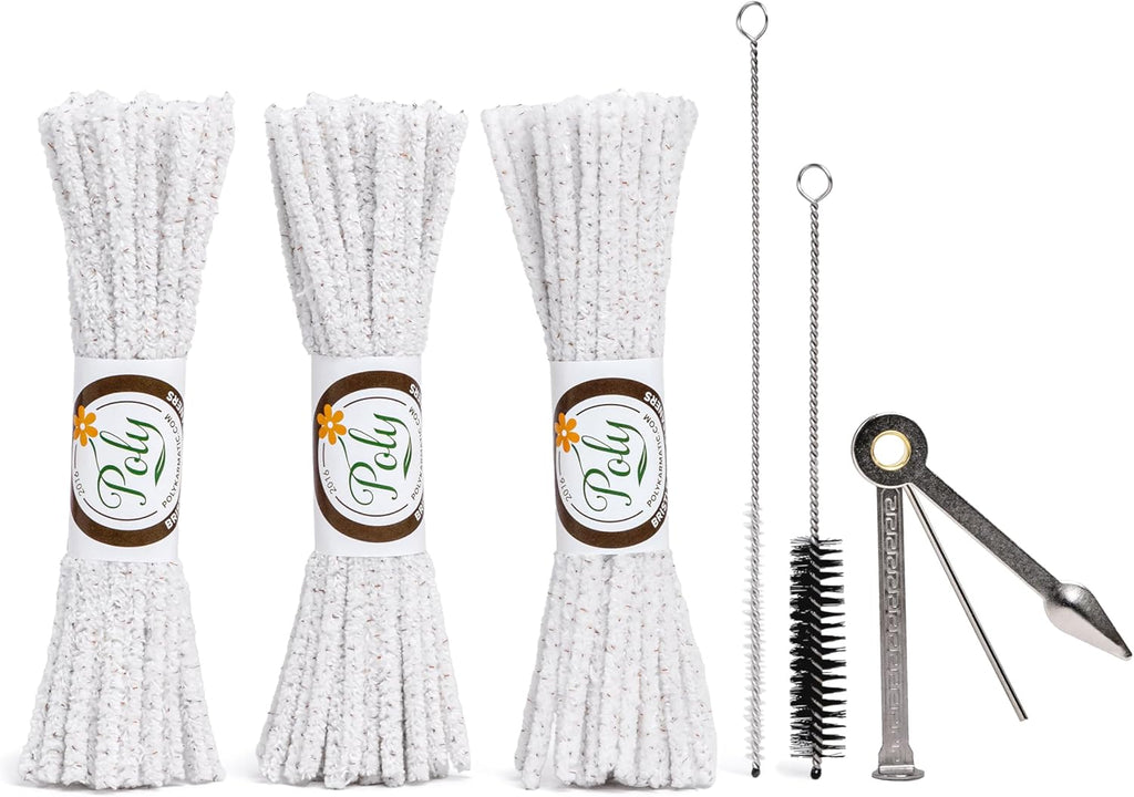 Pipe Cleaners Tool Set | 132 Hard Bristle Pipe Cleaners Bulk, 2 Nylon Bristle Brush, Tamper Tool | Nylon Bristles for Extra Scrub | Absorbent Cotton | Pipe Cleaners for Cleaning | Chenille Stems