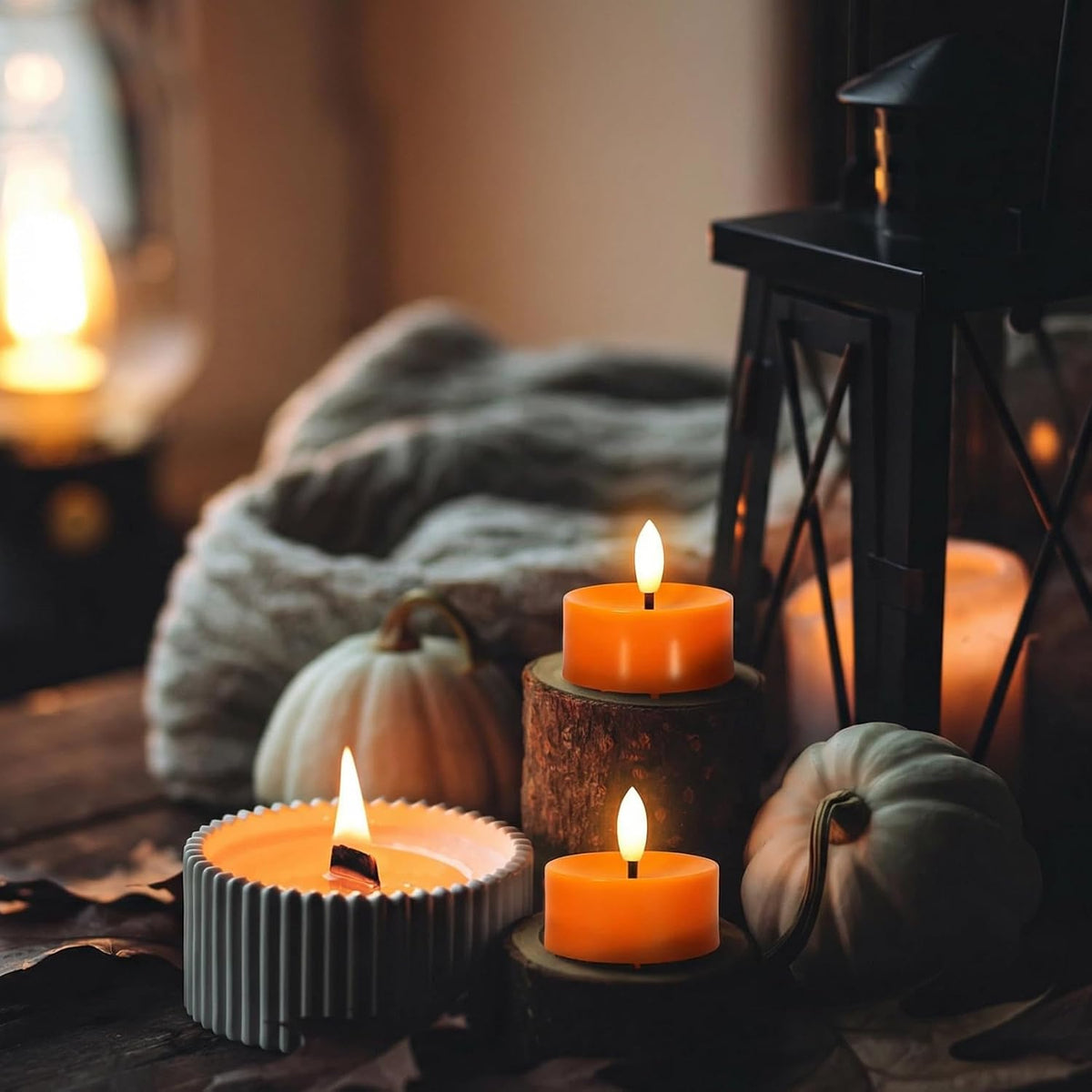 12 Pack Orange Flameless Tea Lights Candles Battery Operated LED Tealights