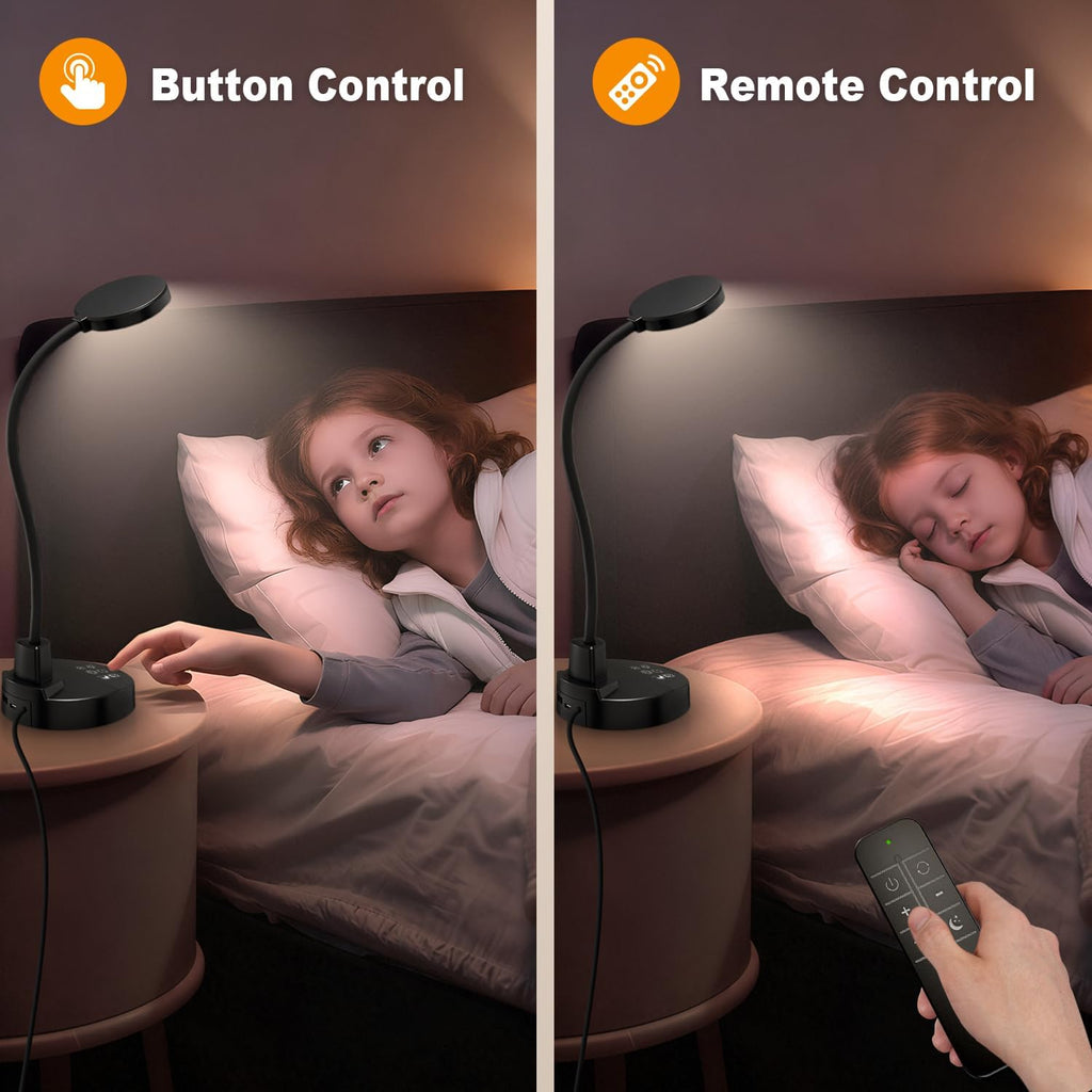 15W LED Desk Lamp with USB Charging Ports, [Button & Remote Control] Dimmable Table Lamp with 3 Color Modes, 5 Brightness Levels, 4 Timers, Flexible Reading Light for Home Office, Bedroom, Kids Study