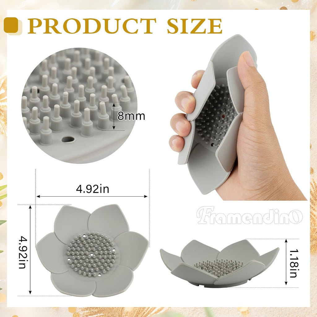 Framendino, 4 Pack Silicone Soap Dishes, Flexible Non-Slip Floral Shaped Design Self-draining Sponge Bar Holder Flower Shape Saver for Shower Bathroom Kitchen Sinks
