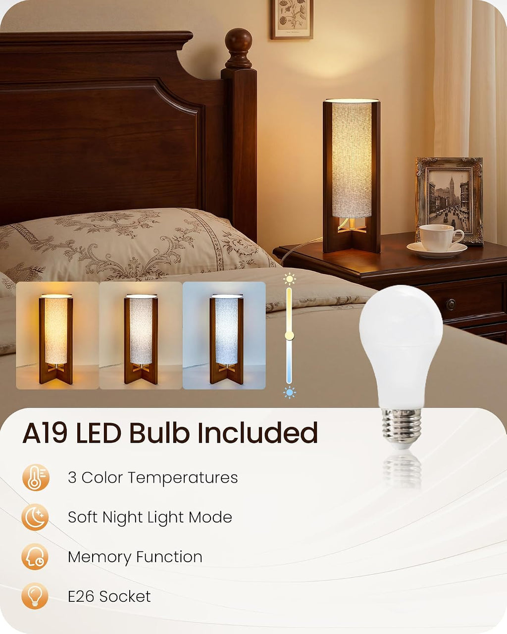 Gray Table Lamp, 13.4" Small Bedside Lamp with A19 LED Bulb