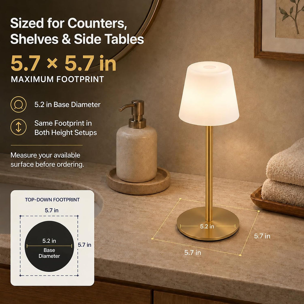 IP65 Waterproof Shower Lamp, Cordless Rechargeable Table Lamp, Gold